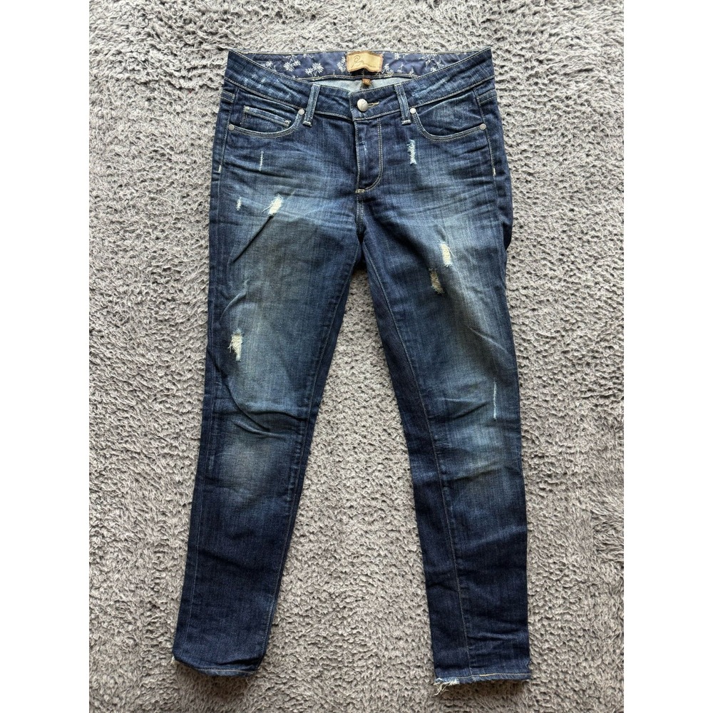 Paige Skyline Low Rise Distressed Skinny Denim Jeans Blue Womens Size 27